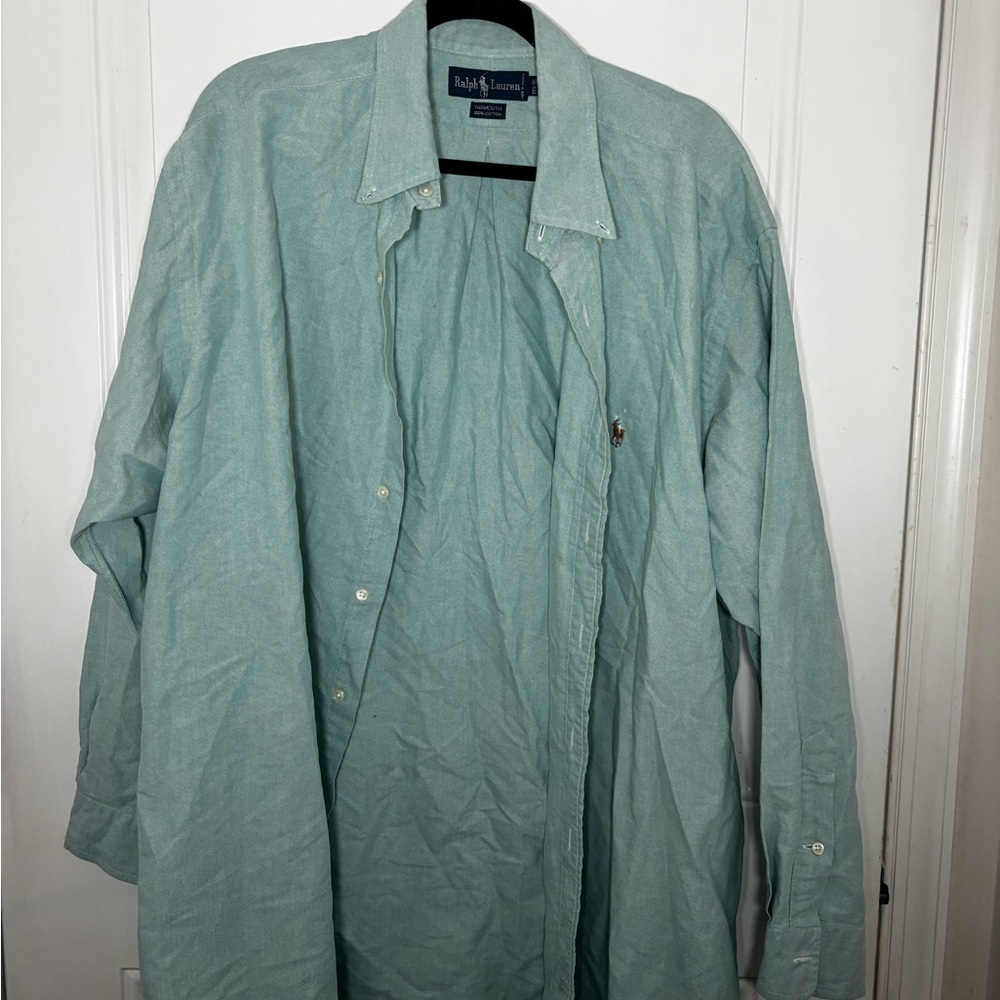 Ralph Lauren Oxford Button-Down Shirt – Mint Green Classic Fit (Missing Button)